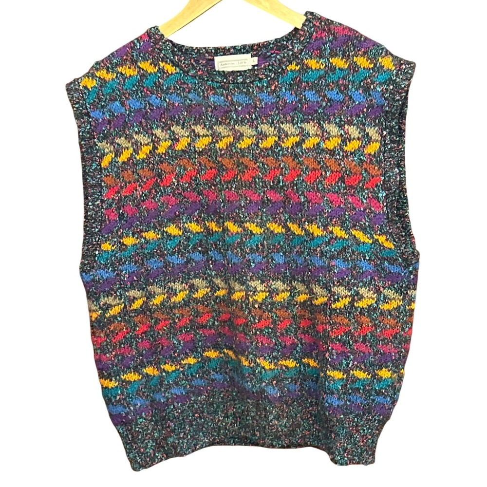 Vintage Multicolor Knit Sweater Vest Anderson-Little Retro Fair Isle Style L